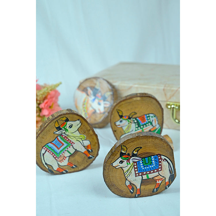 Teak Wood Handpainted Surabhi Coasters- Set of 4