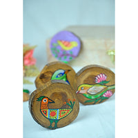 Teak Wood Handpainted Chirping Coasters- Set of 4