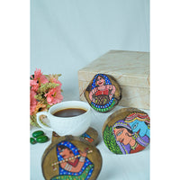 Teak Wood Handpainted Tribe Coasters- Set of 4