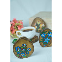 Teak Wood Handpainted Blossom Coasters- Set of 4