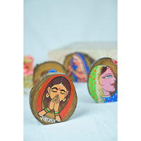 Teak Wood Handpainted Folklore Coasters- Set of 4