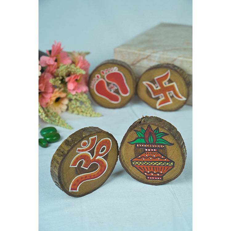 Teak Wood Handpainted Calm Coasters- Set of 4