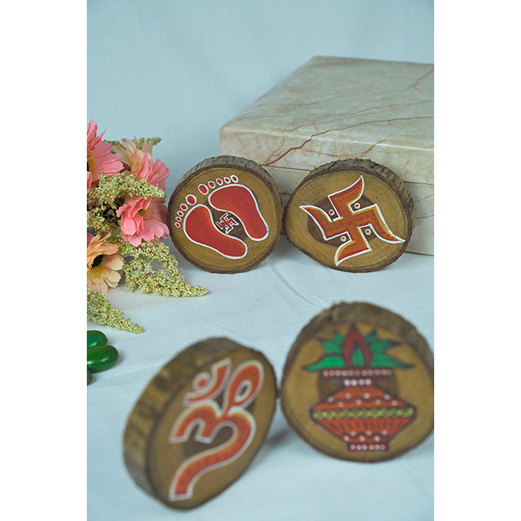 Teak Wood Handpainted Calm Coasters- Set of 4