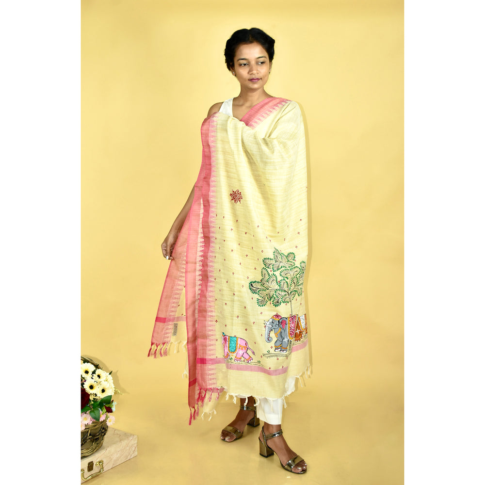 Pattachitra Handpainted GajGamini Cotton Dupatta