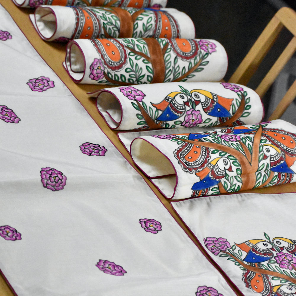 Madhubani Handpainted Chanderi Table Runner