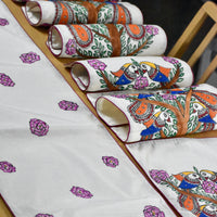 Madhubani Handpainted Chanderi Table Runner & Table Mats Set