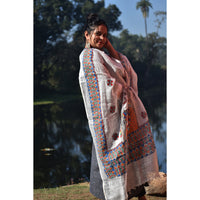 Madhubani Hand-Painted White Linen Dupatta