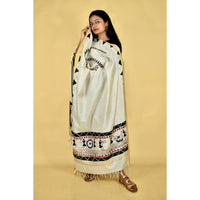 Beige - Warli Hand-painted Tussar Silk Dupatta