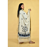 Beige - Warli Hand-painted Traditional Tussar Silk Dupatta