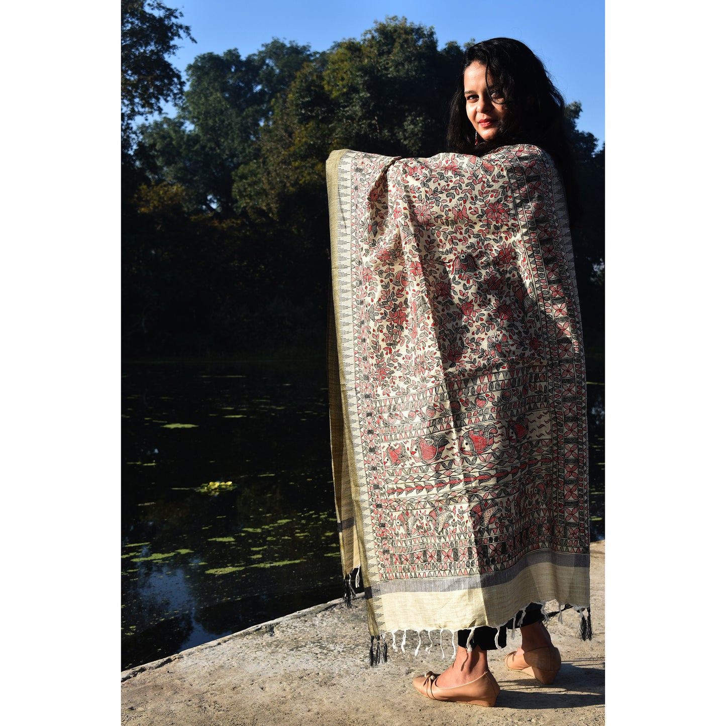 Multicolor - Madhubani Hand-Painted Cotton Dupatta