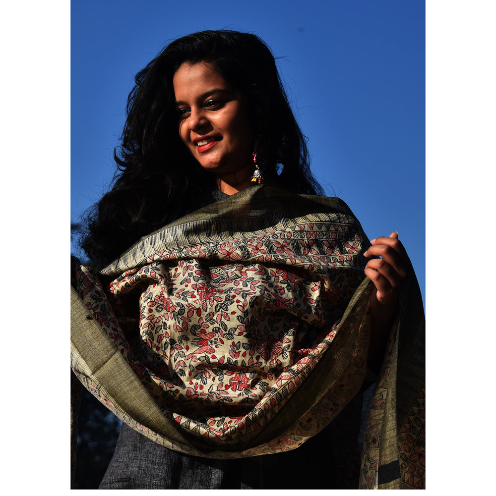 Multicolor - Madhubani Hand-Painted Cotton Dupatta