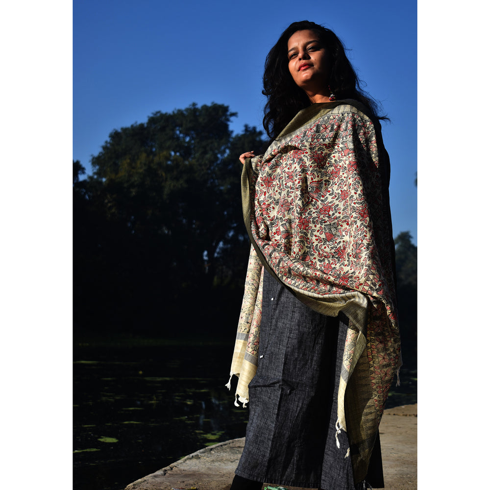 Multicolor - Madhubani Hand-Painted Cotton Dupatta