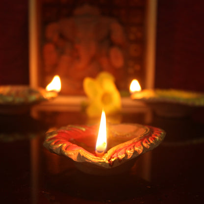 Colourful Motiff Diya (Design1) : Diwali Special - Set Of 12 Diyas & Cotton Wicks
