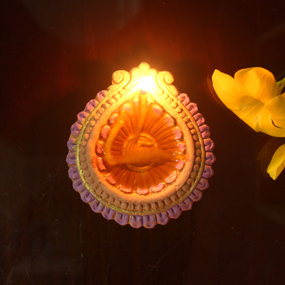 Colourful Motiff Diya (Design2) : Diwali Special - Set Of 12 Diyas & Cotton Wicks