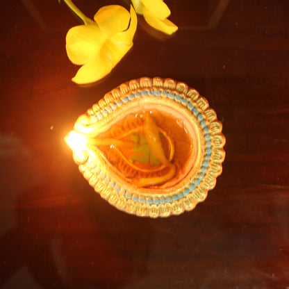 Colourful Motiff Diya (Design3) : Diwali Special - Set Of 12 Diyas & Cotton Wicks