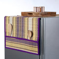 Multicolor Madur Grass Fridge Top Cover with Multiple Pockets