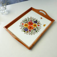 Flower Bouquet Art Work Wooden Tray with Handle (16.5 x 12.5 x 1 in)