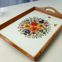 Flower Bouquet Art Work Wooden Tray with Handle (16.5 x 12.5 x 1 in)