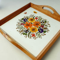 Flower Bouquet Art Work Wooden Square Tray with Handle (12.5 x 12.5 x 1 in)