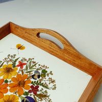 Flower Bouquet Art Work Wooden Square Tray with Handle (12.5 x 12.5 x 1 in)