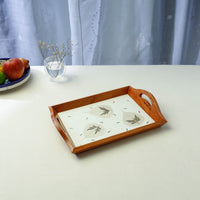 Leaf Art Work Wooden Tray with Handle - Nirvana (12.5 x 9 x 1 in)