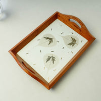 Leaf Art Work Wooden Tray with Handle - Nirvana (12.5 x 9 x 1 in)