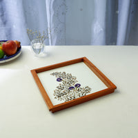 Flower Art Work Wooden Square Tray (12 x 11 x 1 in)