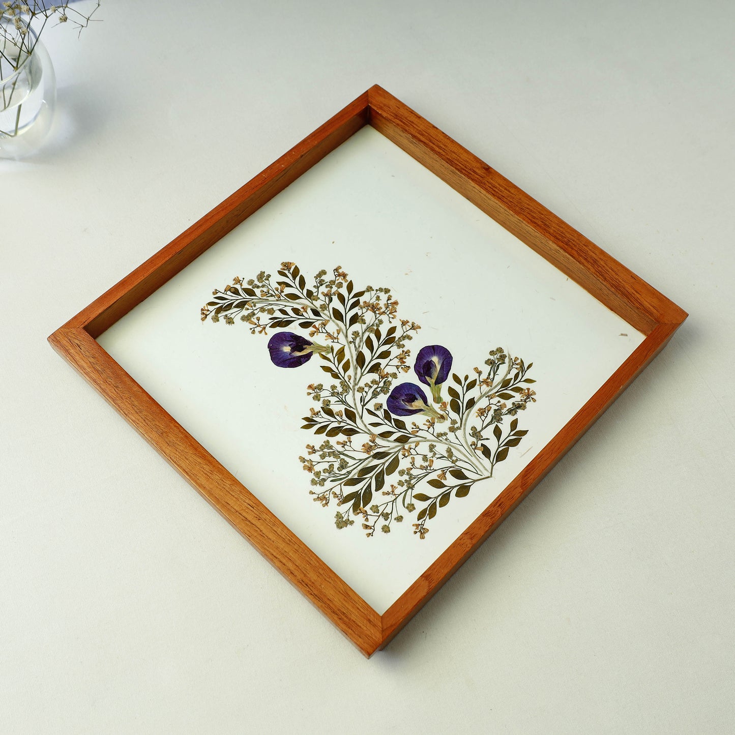 Flower Art Work Wooden Square Tray (12 x 11 x 1 in)