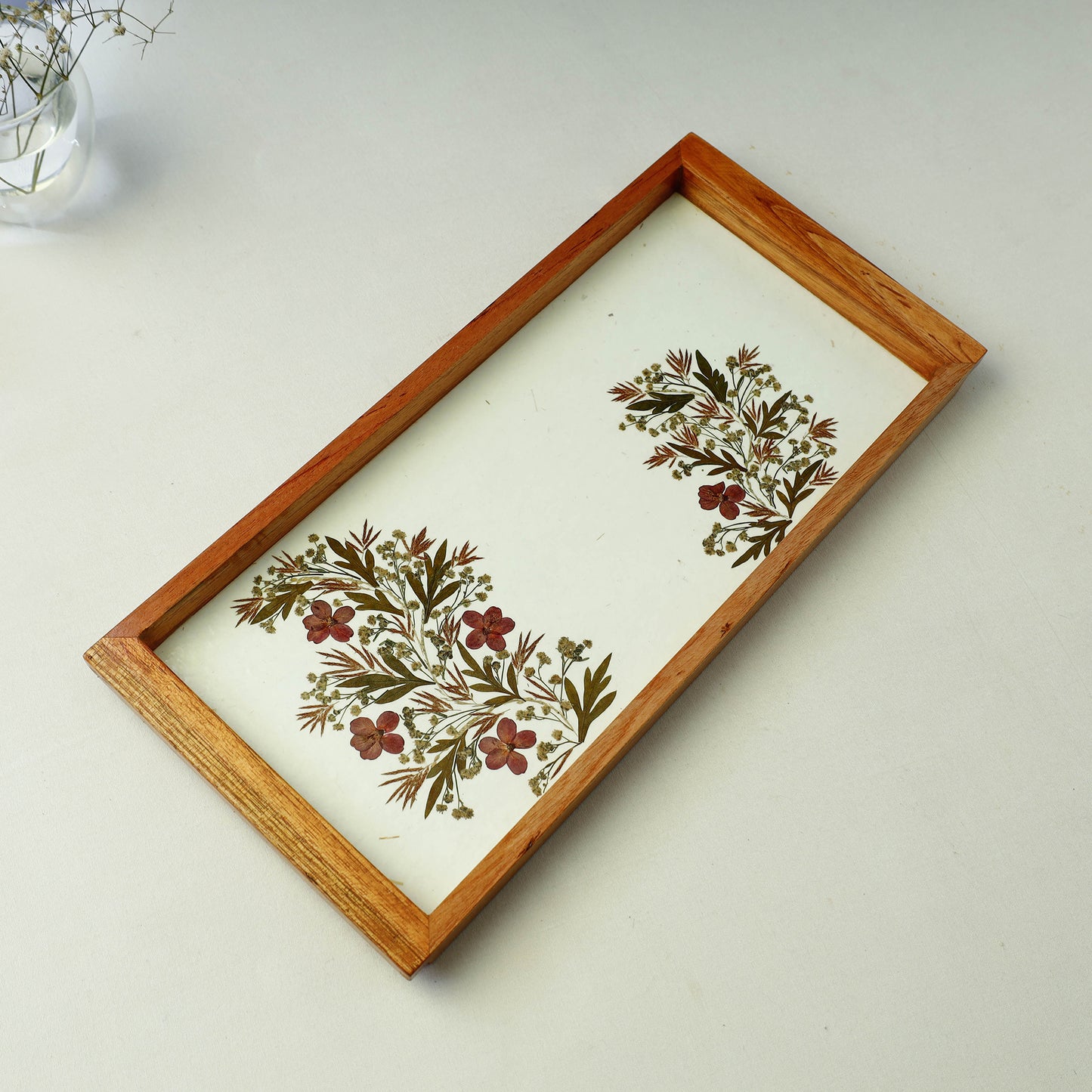 Flower Art Work Wooden Tray