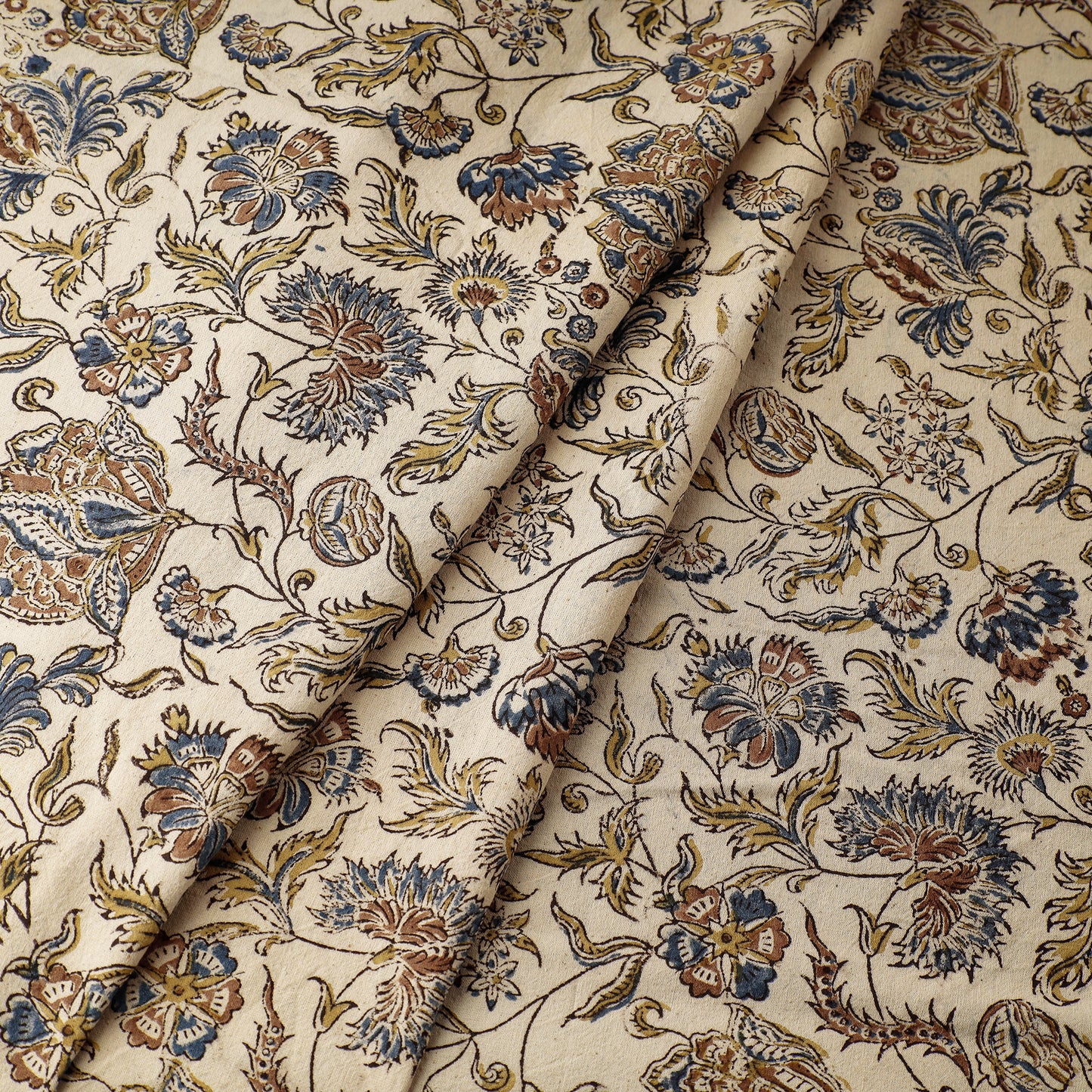 Beige - Pedana Kalamkari Block Printed Cotton Fabric 15