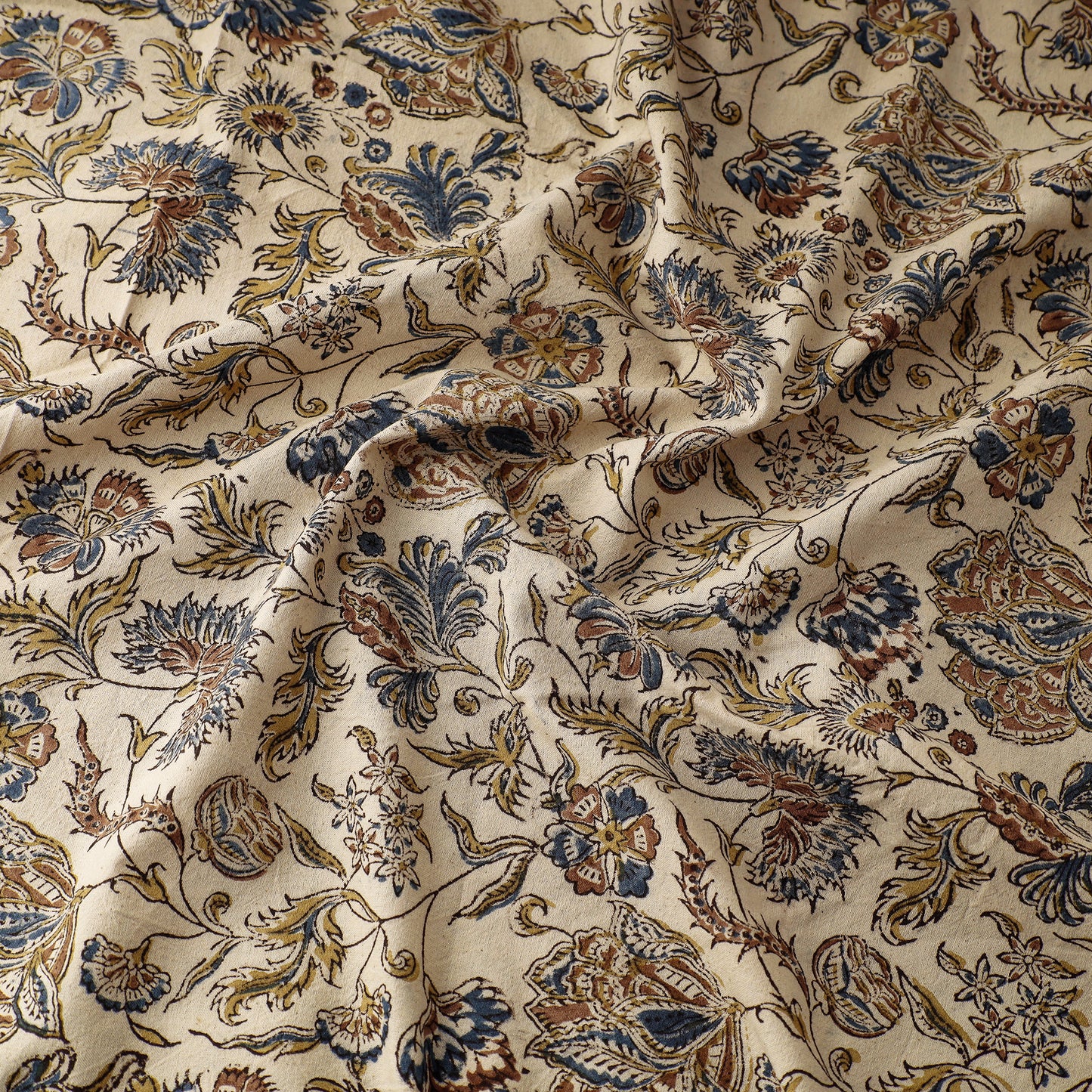 Beige - Pedana Kalamkari Block Printed Cotton Fabric 15