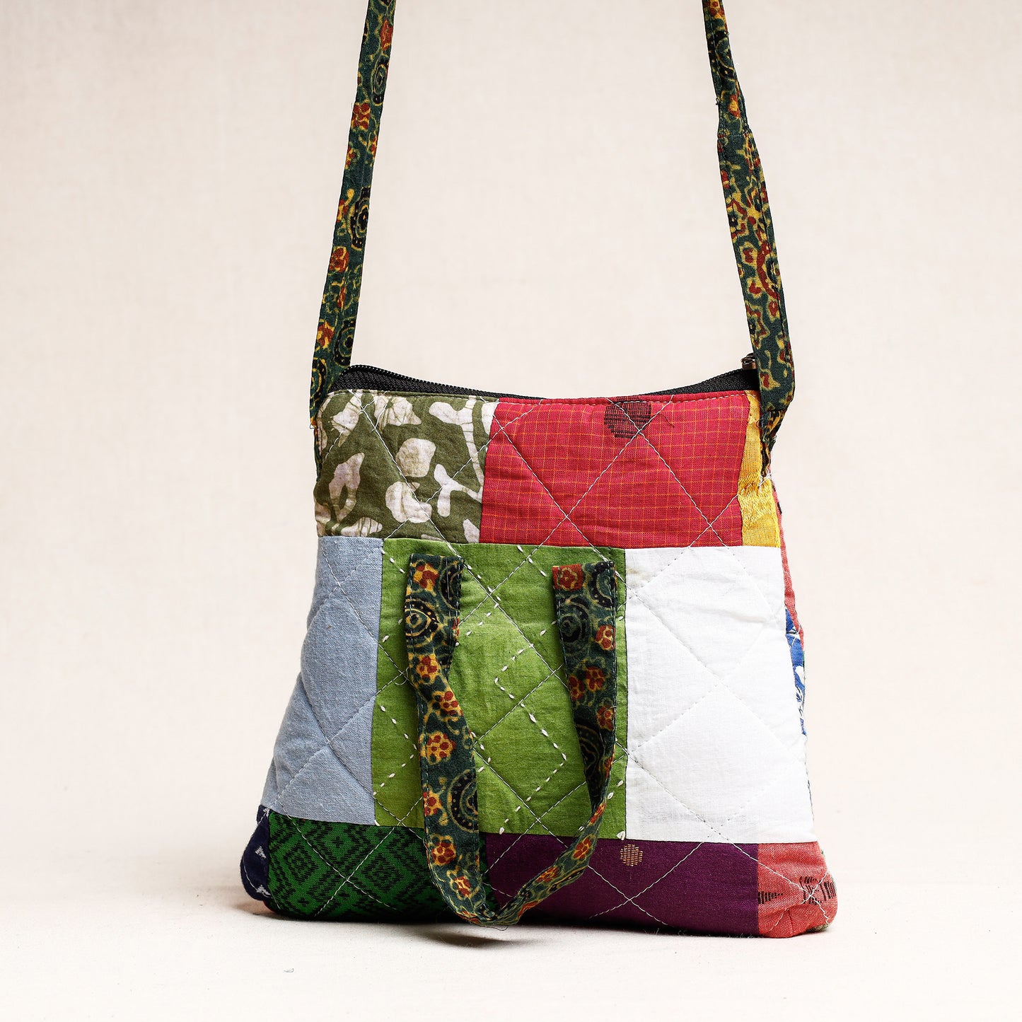 Multicolor - Handmade Block Printed Quilted Cotton Patchwork Sling Bag
