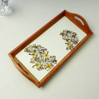 Flower Art Work Wooden Tray with Handle (16.5 x 9 x 1 in)