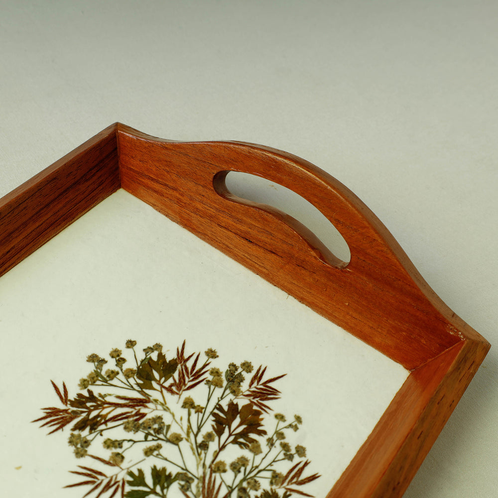 Flower Art Work Wooden Tray with Handle (16.5 x 9 x 1 in)