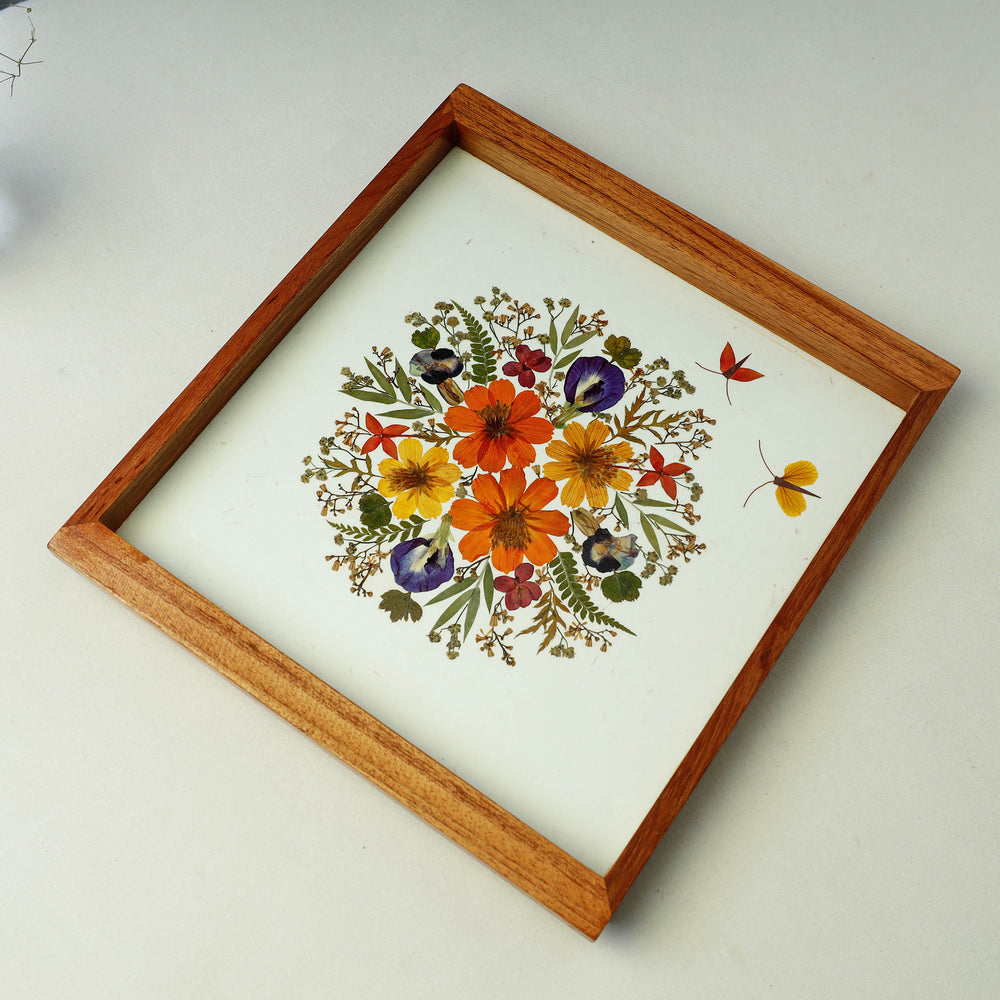 Flower Bouquet Art Work Wooden Square Tray (12 x 11 x 1 in)