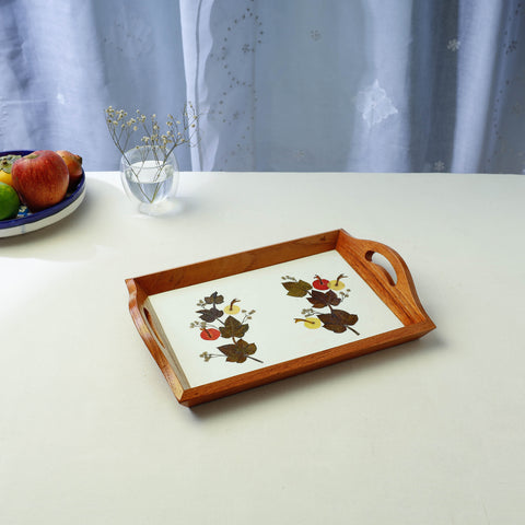 Flower Art Work Wooden Tray with Handle (12.5 x 9 in)