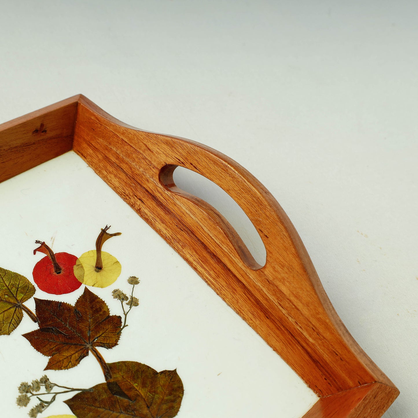 Flower Art Work Wooden Tray with Handle (12.5 x 9 in)