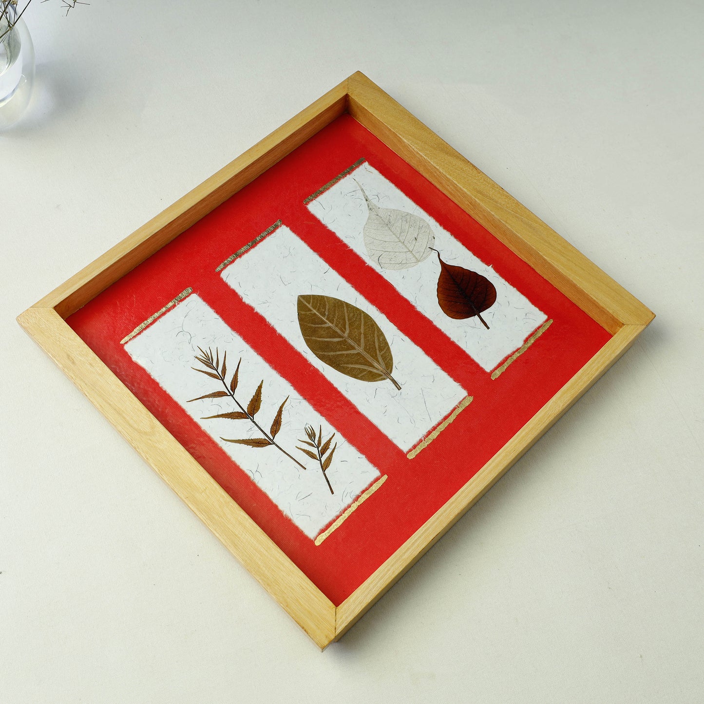 Sacred Leaves Art Work Square Wooden Tray (12 x 11 x 1 in)