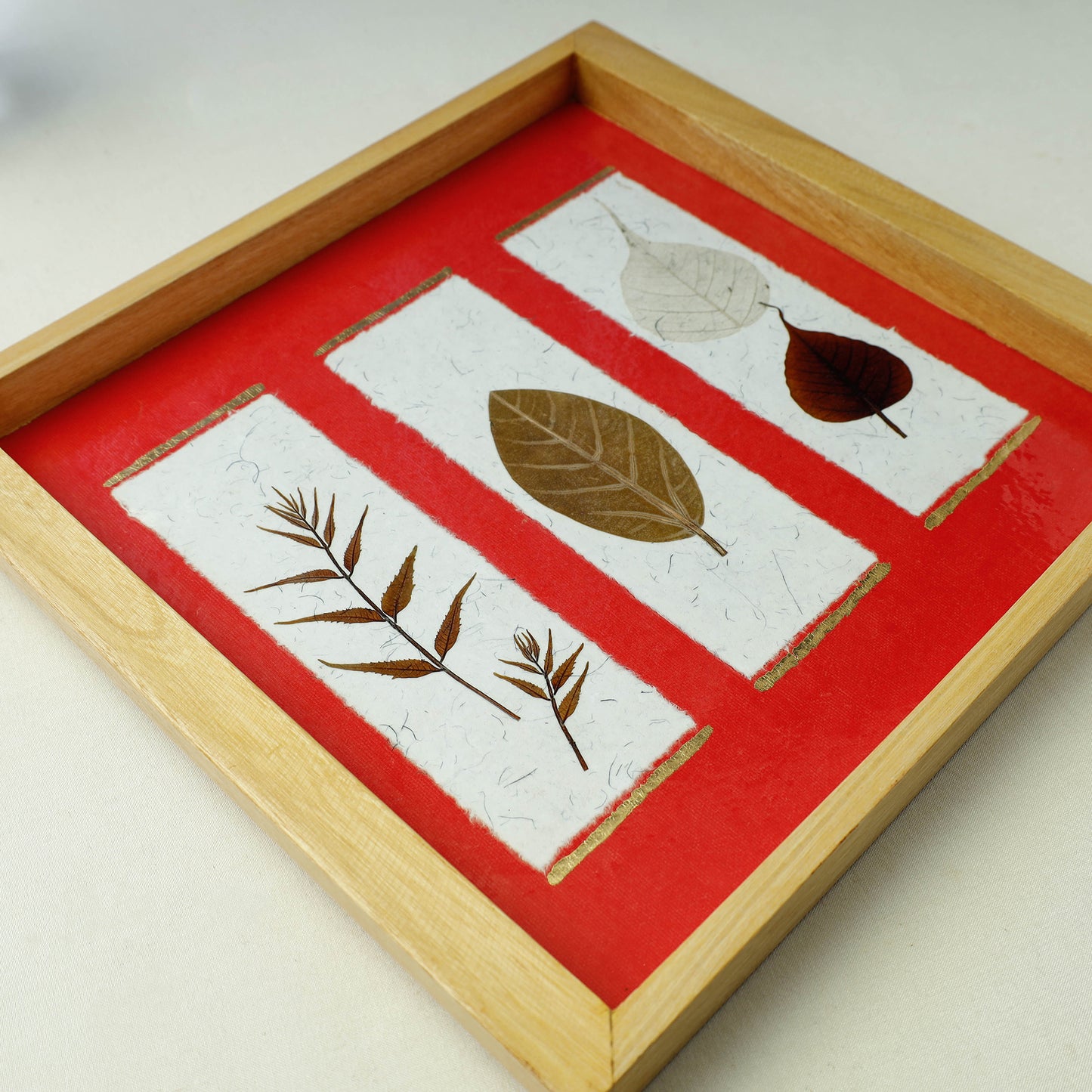 Sacred Leaves Art Work Square Wooden Tray (12 x 11 x 1 in)