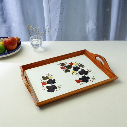 Flower Art Work Wooden Tray with Handle (16.5 x 12.5 x 1 in)