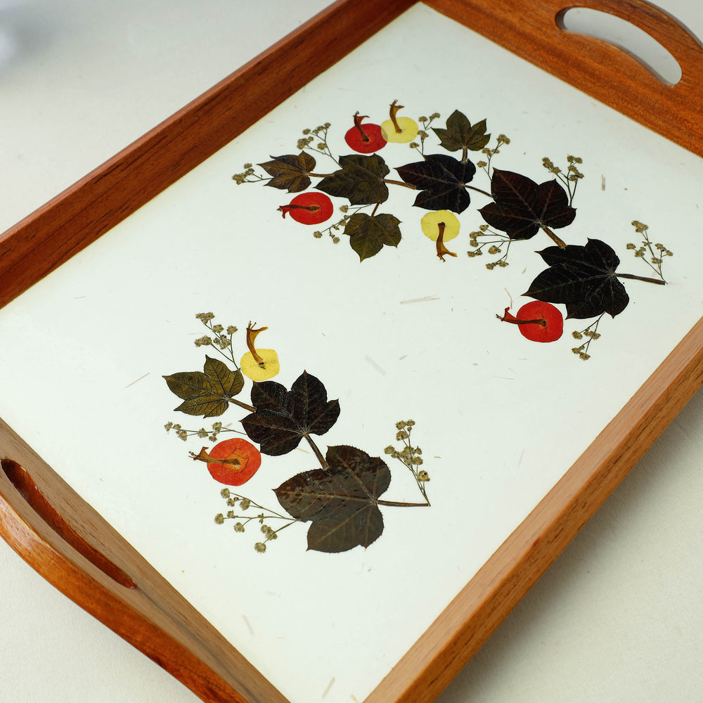 Flower Art Work Wooden Tray with Handle (16.5 x 12.5 x 1 in)