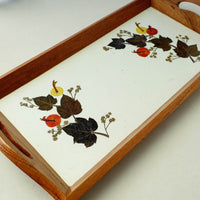 Flower Art Work Wooden Tray with Handle (16.5 x 9 x 1 in)