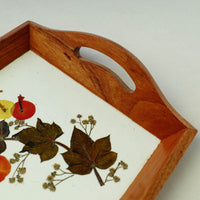 Flower Art Work Wooden Tray with Handle (16.5 x 9 x 1 in)