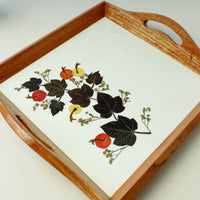 Flower Art Work Square Wooden Tray with Handle (12.5 x 12.5 x 1 in)