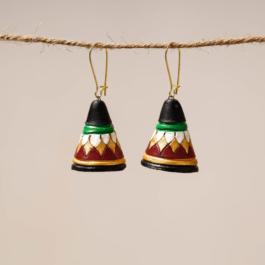 Bishnupur Handpainted Cone Shape Terracotta Dangler Earrings