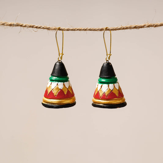 Bishnupur Handpainted Cone Shape Terracotta Dangler Earrings