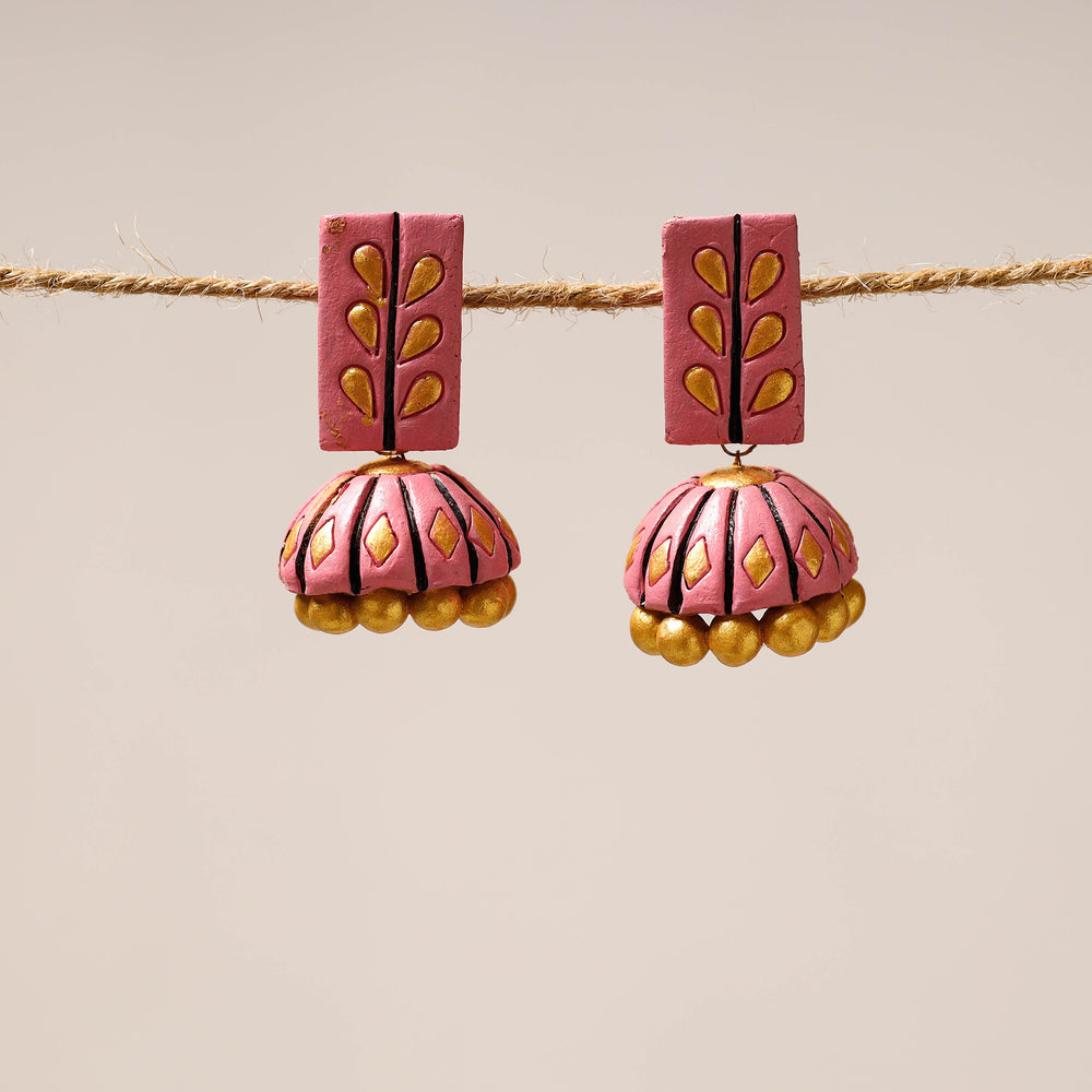 Bishnupur Handpainted Terracotta Jhumki Earrings 28