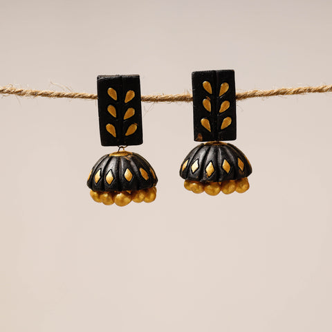 Bishnupur Handpainted Terracotta Jhumki Earrings 06