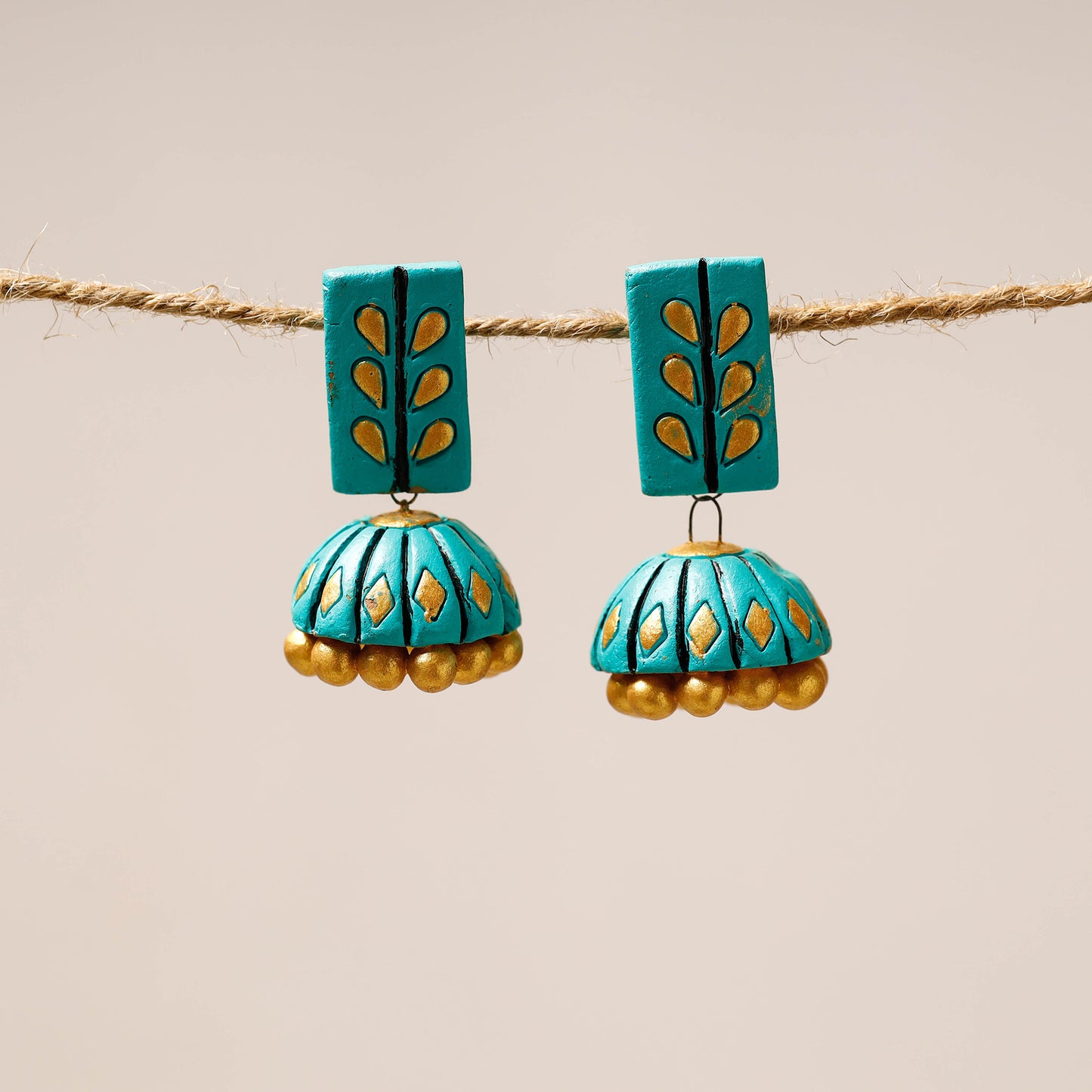 Bishnupur Handpainted Terracotta Jhumki Earrings 29