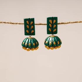 Green Bishnupur Handpainted Terracotta Jhumki Earrings